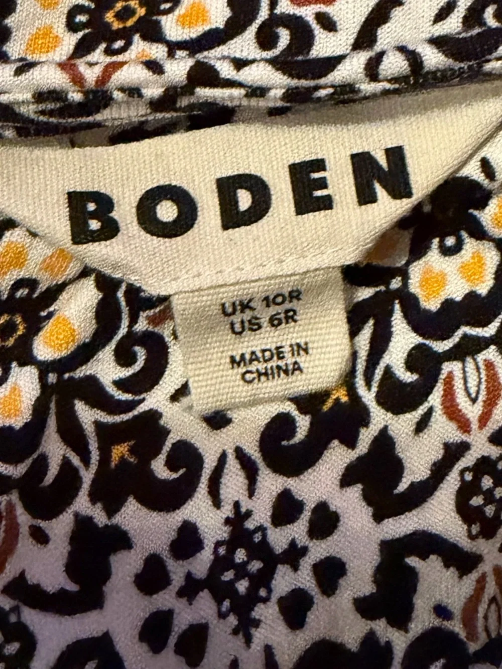 Boden Knot Front Floral Print Jersey Dress, Black/Clover Swirl size 6 R